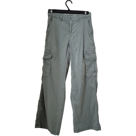 American Eagle Size 000S Washed Olive Green Mid Rise Baggy Wide Leg Cargo Pants - Picture 1 of 14